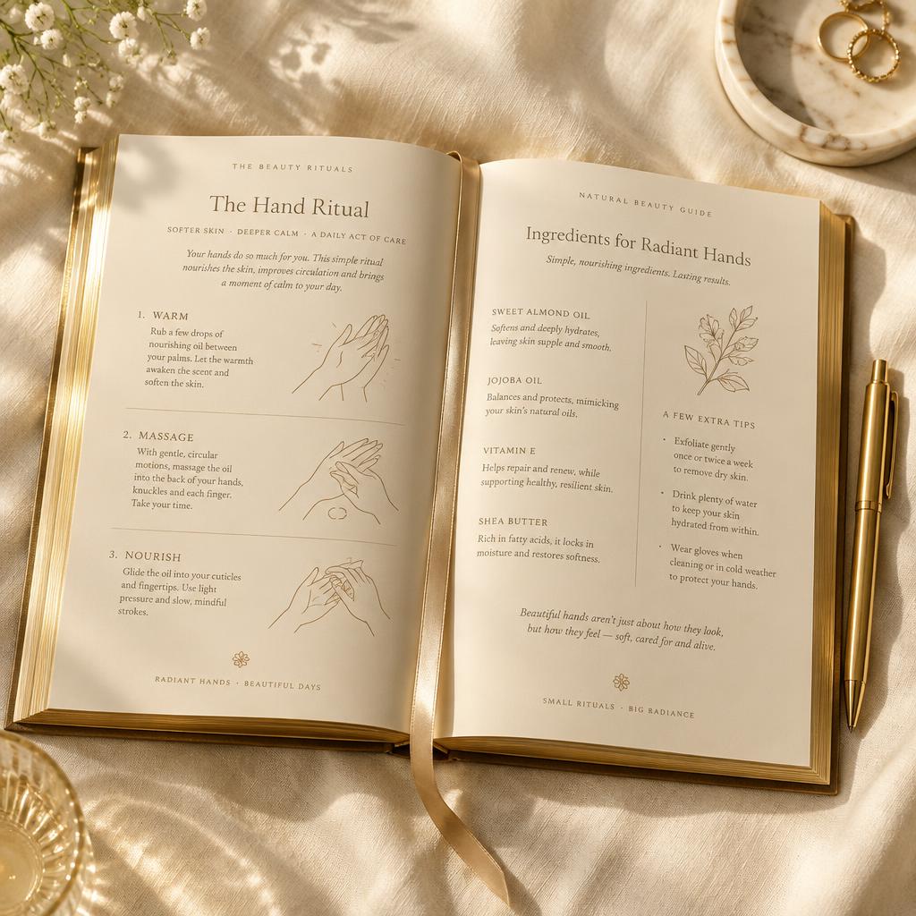 Open gold-edged guidebook showing the method's hand-movement diagrams