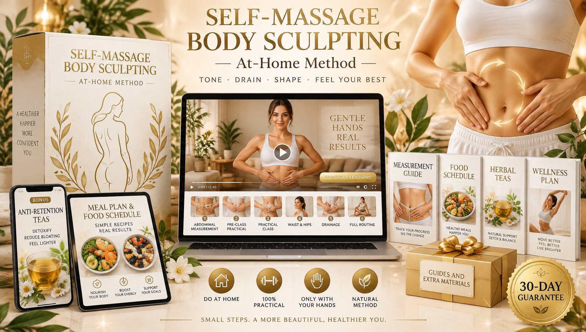 Complete Self-Massage Body Sculpting package on laptop, phone, tablet and eBooks